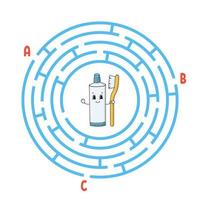 Circle maze. Game for kids. Puzzle for children. Round labyrinth conundrum. Color vector illustration. Find the right path. The development of logical and spatial thinking. Education worksheet.