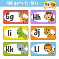 Set ABC flash cards. Alphabet for kids. Learning letters. Education developing worksheet. Activity page for study English. Game for children. Funny character. Vector illustration. Cartoon style.