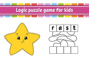 Logic puzzle game. Learning words for kids. Find the hidden name. Education developing worksheet. Activity page for study English. Game for children. Isolated vector illustration. Cartoon style.