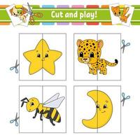 Cut and play. Flash cards. Color puzzle. Education developing worksheet. Activity page. Game for children. Funny character. Isolated vector illustration. Cartoon style.