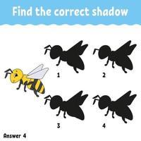 Find the correct shadow. Education developing worksheet. Matching game for kids. Activity page. Puzzle for children. Riddle for preschool. Cute character. Isolated vector illustration. Cartoon style.