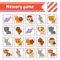 Memory game for kids. Education developing worksheet. Activity page with pictures. Puzzle game for children. Logical thinking training. Isolated vector illustration. Funny character. Cartoon style.