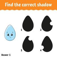 Find the correct shadow. Education developing worksheet. Matching game for kids. Activity page. Puzzle for children. Riddle for preschool. Cute character. Isolated vector illustration. Cartoon style.