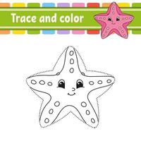 Trace and color. Handwriting practice. Education developing worksheet. Activity page. Game for toddler and preschoolers. Isolated vector illustration. Cartoon style.