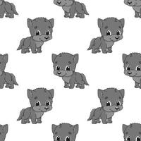 Happy wolf. Colored seamless pattern with cute cartoon character. Simple flat vector illustration isolated on white background. Design wallpaper, fabric, wrapping paper, covers, websites.
