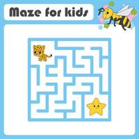 Funny maze. Game for kids. Puzzle for children. Cartoon style. Labyrinth conundrum. Color vector illustration. Find the right path. The development of logical and spatial thinking.