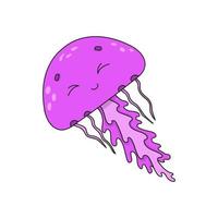 Purple jellyfish. Cute character. Colorful vector illustration. Cartoon style. Isolated on white background. Design element. Template for your design, books, stickers, cards, posters, clothes.