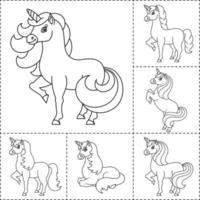 Cute unicorn. Magic fairy horse. Coloring book page for kids. Cartoon style. Vector illustration isolated on white background.