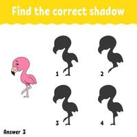 Find the correct shadow. Education developing worksheet. Matching game for kids. Activity page. Puzzle for children. Riddle for preschool. Cute character. Isolated vector illustration. Cartoon style.