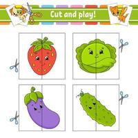 Cut and play. Flash cards. Color puzzle. Education developing worksheet. Activity page. Game for children. Funny character. Isolated vector illustration. Cartoon style.