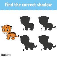 Find the correct shadow. Education developing worksheet. Matching game for kids. Activity page. Puzzle for children. Riddle for preschool. Cute character. Isolated vector illustration. Cartoon style.