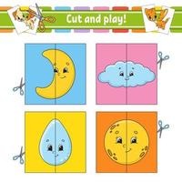 Cut and play. Flash cards. Color puzzle. Education developing worksheet. Activity page. Game for children. Funny character. Isolated vector illustration. Cartoon style.