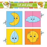 Cut and play. Flash cards. Color puzzle. Education developing worksheet. Activity page. Game for children. Funny character. Isolated vector illustration. Cartoon style.