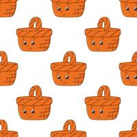 Happy basket. Colored seamless pattern with cute cartoon character. Simple flat vector illustration isolated on white background. Design wallpaper, fabric, wrapping paper, covers, websites.