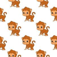 Happy monkey. Colored seamless pattern with cute cartoon character. Simple flat vector illustration isolated on white background. Design wallpaper, fabric, wrapping paper, covers, websites.