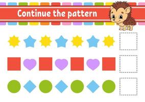 Continue the pattern. Education developing worksheet. Game for kids. Activity page. Puzzle for children. Riddle for preschool. Flat isolated vector illustration. Cute cartoon style.