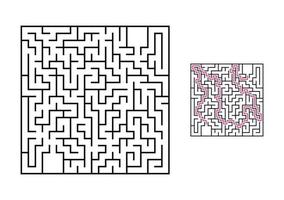 Abstract square maze. Game for kids. Puzzle for children. One entrance, one exit. Labyrinth conundrum. Flat vector illustration isolated on white background. With answer.