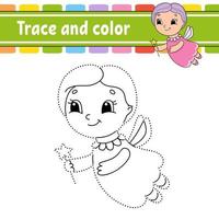 Trace and color. Coloring page for kids. Handwriting practice. Education developing worksheet. Activity page. Game for toddler and preschoolers. Isolated vector illustration. Cartoon style.