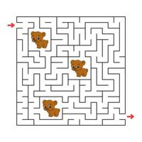 Funny maze. Game for kids. Puzzle for children. Cartoon style. Labyrinth conundrum. Color vector illustration. Find the right path. The development of logical and spatial thinking.