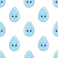 Happy drop. Colored seamless pattern with cute cartoon character. Simple flat vector illustration isolated on white background. Design wallpaper, fabric, wrapping paper, covers, websites.