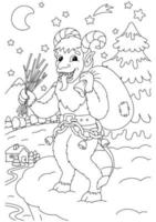 Christmas Krampus. Coloring book page for kids. Cartoon style character. Vector illustration isolated on white background.