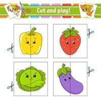 Cut and play. Flash cards. Color puzzle. Education developing worksheet. Activity page. Game for children. Funny character. Isolated vector illustration. Cartoon style.