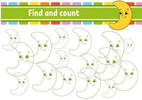 Find and count. Education developing worksheet. Activity page with pictures. Puzzle game for children. Logical thinking training. Isolated vector illustration. Funny character. Cartoon style.