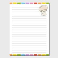 Sheet template for notebook, notepad, diary. Funny character. Isolated vector illustration. Cartoon style.