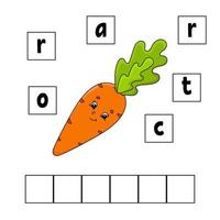 Carrot. Words puzzle. Education developing worksheet. Learning game for kids. Activity page. Puzzle for children. Riddle for preschool. Simple flat isolated vector illustration in cute cartoon style.