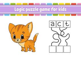 Logic puzzle game. Learning words for kids. Find the hidden name. Education developing worksheet. Activity page for study English. Game for children. Isolated vector illustration. Cartoon style.