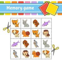 Memory game for kids. Education developing worksheet. Activity page with pictures. Puzzle game for children. Logical thinking training. Isolated vector illustration. Funny character. Cartoon style.