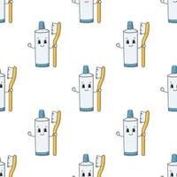 Happy toothpaste. Colored seamless pattern with cute cartoon character. Simple flat vector illustration isolated on white background. Design wallpaper, fabric, wrapping paper, covers, websites.