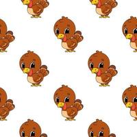 Happy turkey. Colored seamless pattern with cute cartoon character. Simple flat vector illustration isolated on white background. Design wallpaper, fabric, wrapping paper, covers, websites.