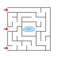 Funny square maze. Game for kids. Puzzle for children. Cartoon style. Labyrinth conundrum. Color vector illustration. Find the right path. The development of logical and spatial thinking.