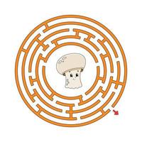 Funny circle maze. Game for kids. Puzzle for children. Cartoon style. Round labyrinth conundrum. Color vector illustration. Find the right path. The development of logical and spatial thinking.
