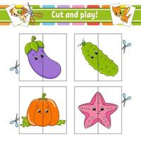 Cut and play. Flash cards. Color puzzle. Education developing worksheet. Activity page. Game for children. Funny character. Isolated vector illustration. Cartoon style.