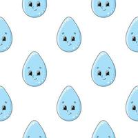 Happy drop. Colored seamless pattern with cute cartoon character. Simple flat vector illustration isolated on white background. Design wallpaper, fabric, wrapping paper, covers, websites.