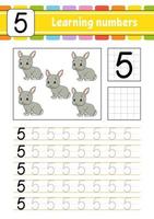 Trace and write. Handwriting practice. Learning numbers for kids. Education developing worksheet. Activity page. Game for toddlers and preschoolers. Isolated vector illustration in cute cartoon style.