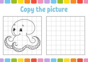 Copy the picture. Coloring book pages for kids. Education developing worksheet. Game for children. Handwriting practice. Funny character. Cute cartoon vector illustration.