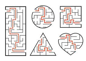 A set of mazes. Game for kids. Puzzle for children. Labyrinth conundrum. Find the right path. Vector illustration.