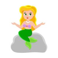 Cute character. Little mermaid. Colorful vector illustration. Cartoon style. Isolated on white background. Design element.