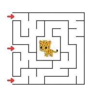 Funny square maze. Game for kids. Puzzle for children. Cartoon style. Labyrinth conundrum. Color vector illustration. Find the right path. The development of logical and spatial thinking.