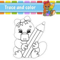 Trace and color. Coloring page for kids. Handwriting practice. Education developing worksheet. Activity page. Game for toddlers. Isolated vector illustration. Cartoon style.