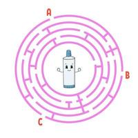 Circle maze. Game for kids. Puzzle for children. Round labyrinth conundrum. Color vector illustration. Find the right path. The development of logical and spatial thinking. Education worksheet.