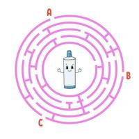 Circle maze. Game for kids. Puzzle for children. Round labyrinth conundrum. Color vector illustration. Find the right path. The development of logical and spatial thinking. Education worksheet.