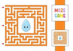 Funny square maze. Game for kids. Puzzle for children. Cartoon style. Labyrinth conundrum with character. Color vector illustration. Find the right path. With answer.