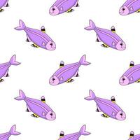 Happy fish. Colored seamless pattern with cute cartoon character. Simple flat vector illustration isolated on white background. Design wallpaper, fabric, wrapping paper, covers, websites.