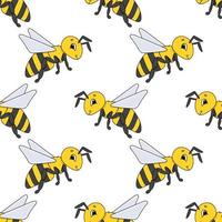 Happy bee. Colored seamless pattern with cute cartoon character. Simple flat vector illustration isolated on white background. Design wallpaper, fabric, wrapping paper, covers, websites.