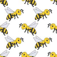 Happy bee. Colored seamless pattern with cute cartoon character. Simple flat vector illustration isolated on white background. Design wallpaper, fabric, wrapping paper, covers, websites.