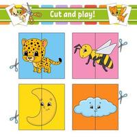 Cut and play. Flash cards. Color puzzle. Education developing worksheet. Activity page. Game for children. Funny character. Isolated vector illustration. Cartoon style.